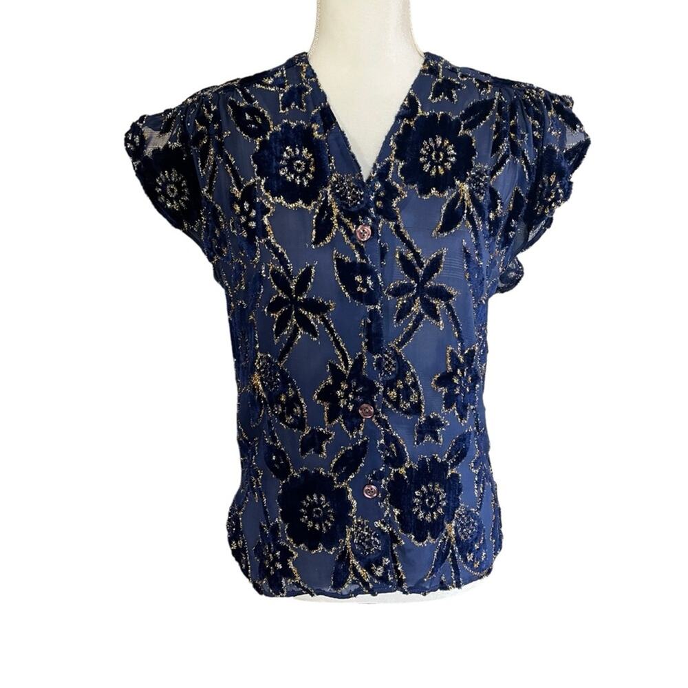 Biba Vintage Lurex burnout Blouse ( Missing Button ) Size Medium